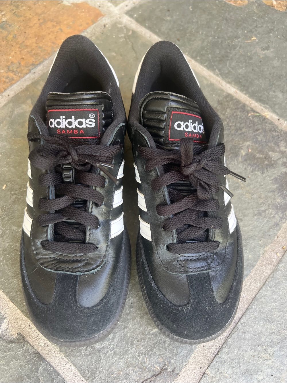 adidas Kids Black White Samba Sneakers with Red Logo